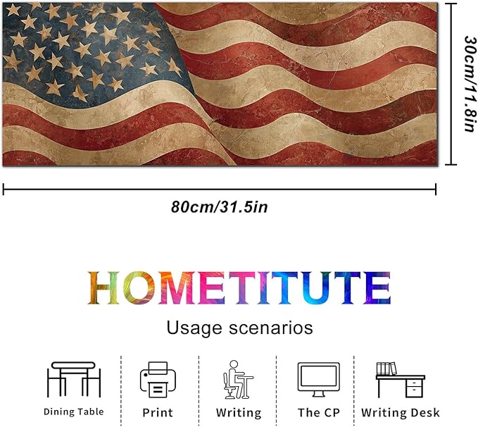 Mouse Pad XL Large Desk Mat 31.5 x 11.8 Inch American Flag Extended Keyboard Pad Non Slip Computer Mat Waterproof Gaming Mouse Pad Vintage Patriotic Mousepad for Office Home