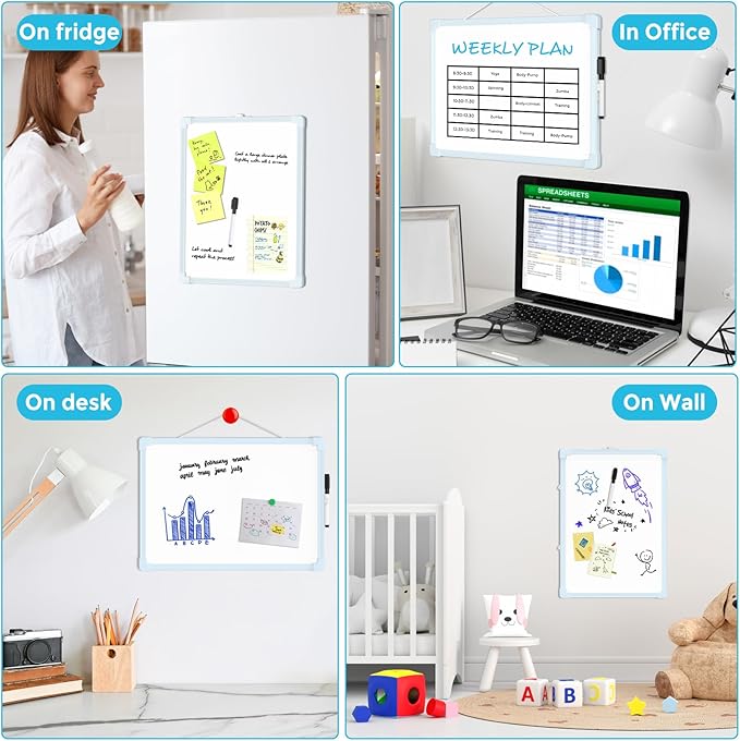 MaxGear Blue Small Dry Erase Board, 11"x14" Double-Sided Hangable White Board with a Dry Erase Marker, Portable Whiteboard for Home School Office - Planning Writing Learning Drawing