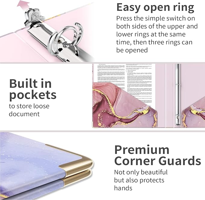 Ospelelf 3 Ring Binder, 1/2 Inch, Pink Marble, Letter Size (11" x 8.5"), 5 Tab Dividers, File Folder Labels, Low Profile Clipboards