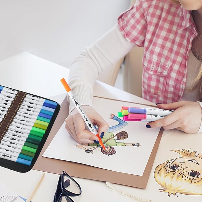 ZSCM 72 Colors Markers for Adult Coloring Books No Bleeding - Dual-Tip Art Markers, Fine & Brush Tip Coloring Pen for Adult Calligraphy, Drawing, Sketch Art & Creative Journaling