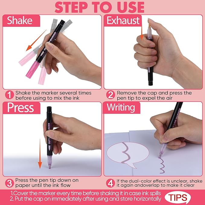 Outline Markers, 12 Colors Shimmer Markers Set, Self Outline Metallic Outline Marker Pen Set for Art, Drawing, Doodling, Card Making, Greeting Cards, DIY Crafts