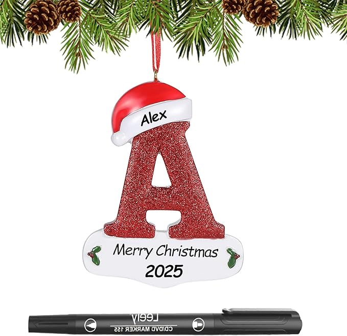 Personalized 26 Letters Ornaments for Christmas Tree 2025, Custom Christmas Ornament with Family Member's Names 3D Resin Xmas Hanging Pendant Original Gifts for Family Friends（A