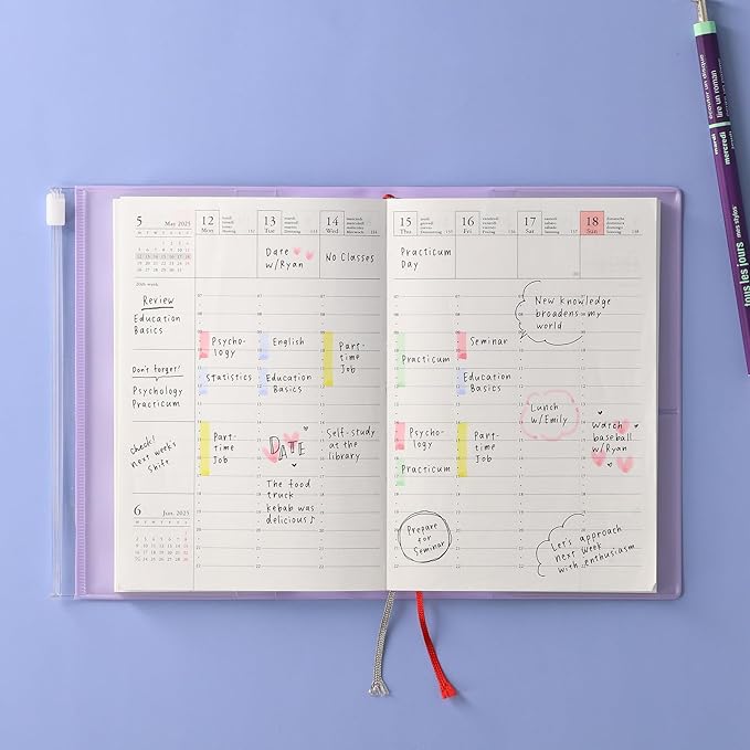 MARK'STYLE A6 Weekly Vertical Planner 16 Months (Sep. 2025 – Dec. 2026) with Soft Transparent PVC Cover,Refillable, Pocketed, for Daily Organizing & Planning (Mint)
