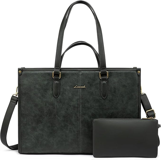 LOVEVOOK Laptop Bag for Women,15.6 inch Work Bags with Clutch, Vintage Leather Laptop Tote Bag,Computer Bag Laptop Purse, Briefcase Tote Bag Shoulder Bag Handbag for Business Office Teacher