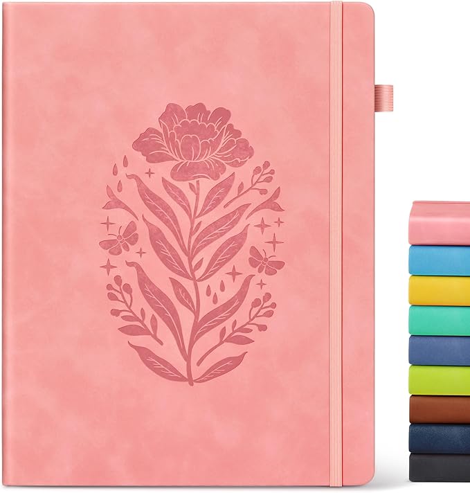 Lined Journal Notebook for Women, Pink Hardcover Leather Journaling Notebooks 8.5" x 11", A4 200 Pages Big Journals for Writing, College Ruled Notebook for Work School, Note Taking, Business Diary