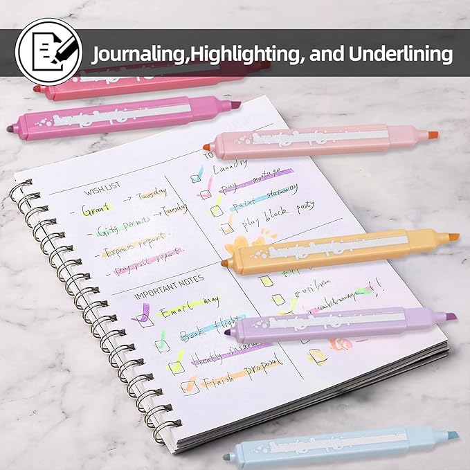 EooUooIP Aesthetic Highlighters, Dual Tip (Chisel & Dot) Cute Highlighter Assorted Colors, Pastel Bible Highlighters, Aesthetic Pink Highlighter Markers for Journal Planner, School Office Art Supplies