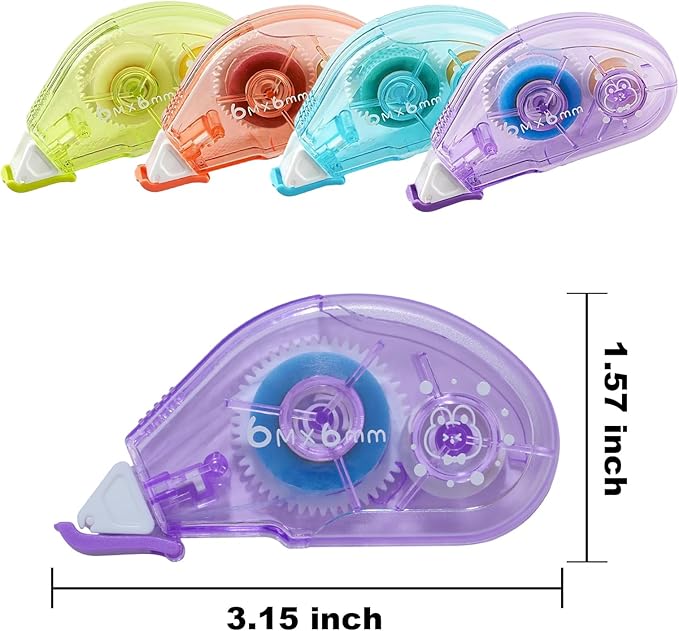 Double Sided Tape Roller, 4 Pack 19.69Ft (6M) Glue Tape for Crafts, Scrapbooking, Journaling, Office & School, Scrapbook Supplies (4)