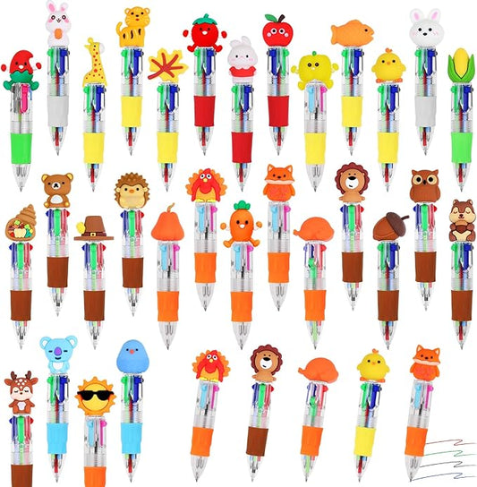 CZWZ 30Pcs Mini Multicolor Pens in One 4-in-1 Cute Pens Bulk for Kids, Ballpoint Pen for Birthdays and Children's Parties, Fun Gifts Assorted Ink Kawaii Pen(Thanksgiving)