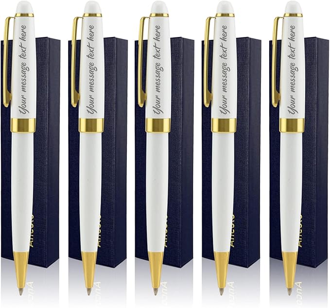 Ancolo Personalized Office Ballpoint Pens - Executive Writing Pen with 10 Black Ink Refill Engraved with Your Message Name Gift Set for Man/Women/Writers/Collection/ 5 PCS/Pack