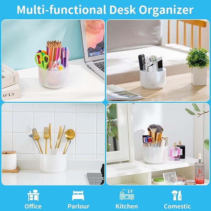 Marbrasse Desk Organizer, 360-Degree Rotating Pen Pencil Holder for Desk, Desk Organizers and Accessories with 5 Compartments Pencil Organizer, Art Supply Storage Box Caddy (Translucent)
