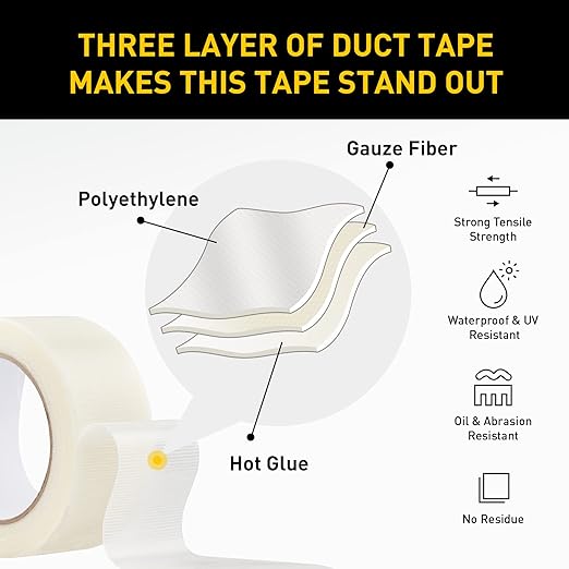 Lichamp 10 Rolls Clear Duct Tapes Heavy Duty, Waterproof No Residue Clear Duct Tape for Packaging Taping Sealing Repairing Tying, Thick & Wide Tape for DIY or Commercial Use, 2 inches x 25 Yards
