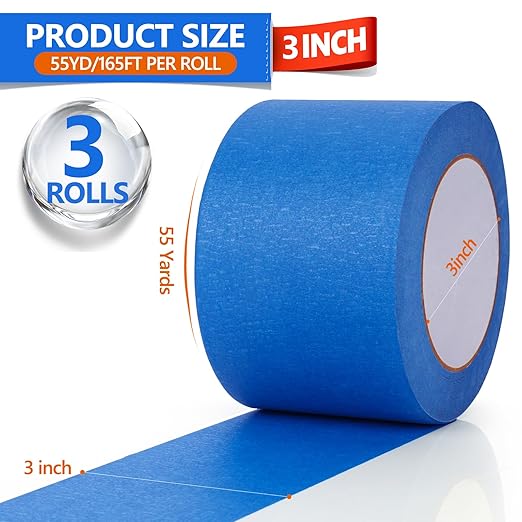 NEOACT 3 Rolls Blue Painters Tape 3 Inches,55 Yards Masking Tape No Residue Blue Tape Wide Roll for Wall Painting,Home Improvement,Packing,DIY Craft Arts