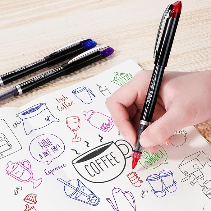 EYEYE Needle Rollerball Pens 0.5mm, 3 Assorted Colors Extra Fine Point Pen Quick Dry, Liquid Ink Pen Fine Point Smooth Writing Pens for Journaling, Note Taking, Office, School Supplies