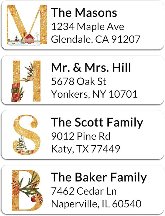 Personalized Christmas Address Labels - Custom Address Labels with Monogram (Champagne Wishes)