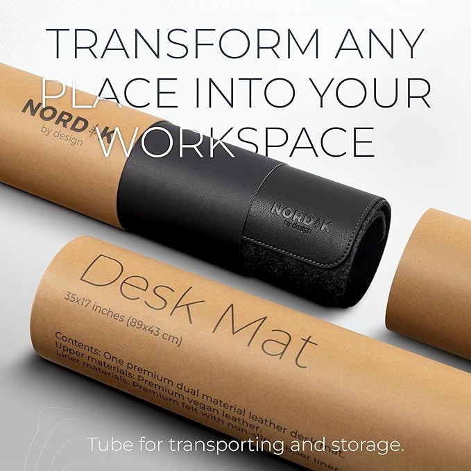 Nordik Felt and Leather Desk Mat Non-Slip - Black - 35 X 17 Inch - Felt and Vegan Leather Desk Pad - Document Organizers - Desk Blotter and Desktop Mat - Desk Protector Laptop Desk Matt for Desktop