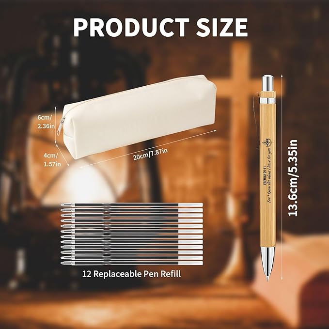 Bible Verse Pens 25 Pcs with 12 Christian Pens & 12 Refills & 1 White Pen Pouch Bamboo Retractable Ballpoint Pens Inspirational Quote Pen Religious Gifts for Men Women