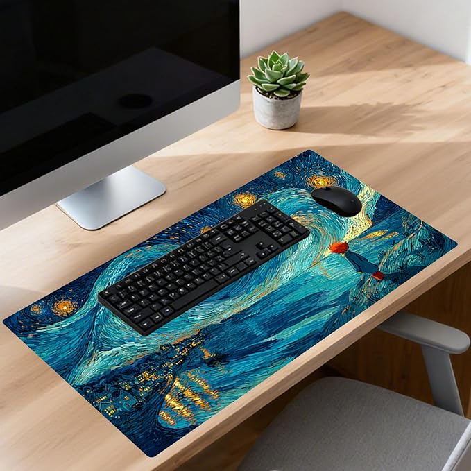 Nuxovilar Professional Large Mouse Pad & Computer Game Mouse Mat (35.4x15.7IN, Blue - Green Flowing Abstract Art) (90 * 40cm Blue - Green Flowing Art)