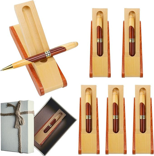 Outus 6 Sets Wooden Ballpoint Pen Appreciation Thank You Gifts with Business Pen Case Display, Personalized Handmade Wooden Writing Gifts Set for Journaling Signature Employee School Office Supplies