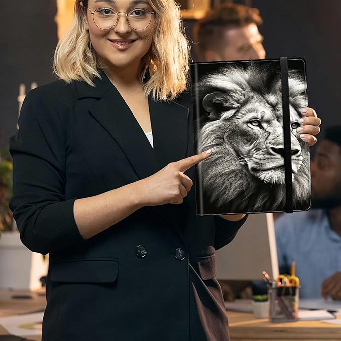 Lion PU Leather Padfolio Clipboard Notepad with Pen Loop and Elastic Strap Interview/Resume Document Organizer for Business School Office