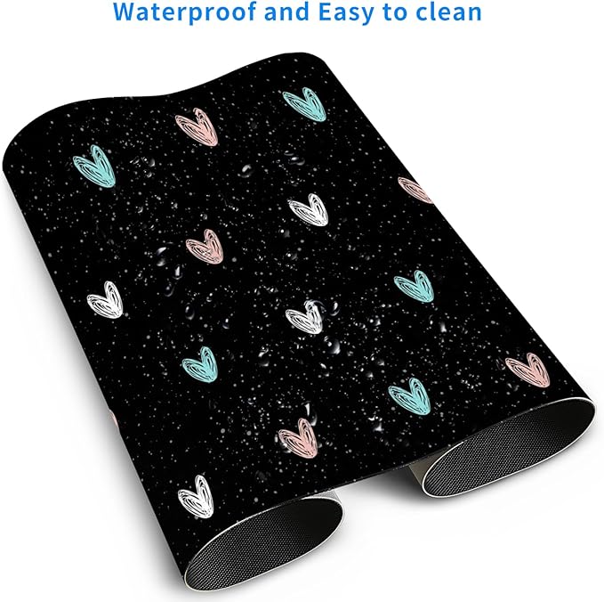 MAYCARI Cute Desk Mat Cartoon Desk Pad Mouse Pad Kawaii Large Love Heart Gaming Mousepad XXL Laptop Keyboard Desktop Writing Pad for Girls Students 31.5"X15.7"