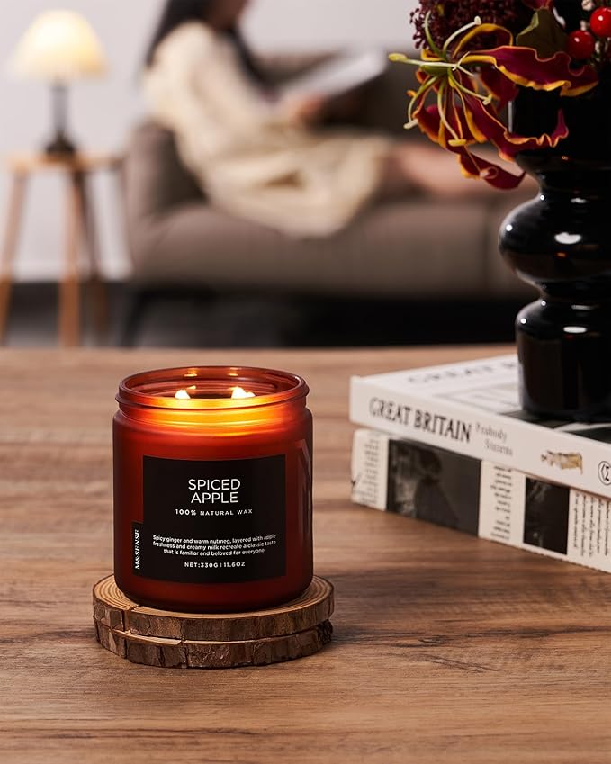 M&SENSE Spiced Apple 2 Wick Fall Scented Candle, 11.6oz Natural Soy Wax Candle for Autumn Decor, Up to 70 Hours Burn Time, Strong Fall Scented Candle Gift for Christmas Holiday Celebration