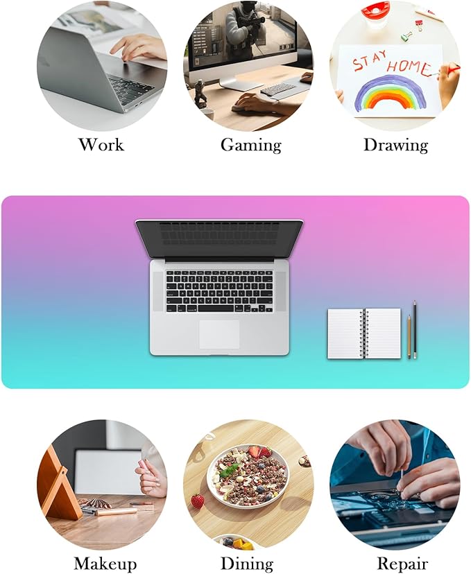 Mrcrypos Turquoise Large Mouse Pad Blue Purple Desk Mat for Desktop,Waterproof Desk Pad with Stitched Edges,Computer Keyboard Gaming Mouse Pads for Women Office Home 31.5" x 11.8"