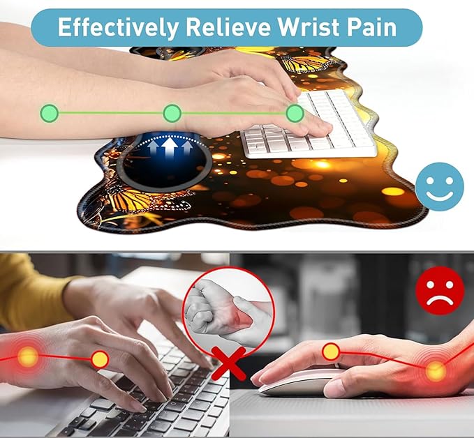 Large Mouse Pad and Keyboard Wrist Rest, Desk Pad for Keyboard and Mouse, 4-in-1 Large Gaming Mouse Pad with Wrist Support, Desk Mat for Home Office Study Game-Sunflower and Butterflies