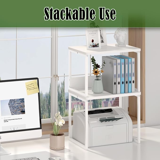 MARTY Desktop Printer Stand 2 Pack Printer Stand with Storage for Desk, Printer Shelf Desk Organzier for Home/Office Printer Riser Under Desk Small Table for Printer Fax Machine Scanner(White)