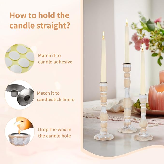 NUPTIO Candlestick Holders Wood for Home: Set of 3 Tall Farmhouse Taper Candle Holders Mantel Decor