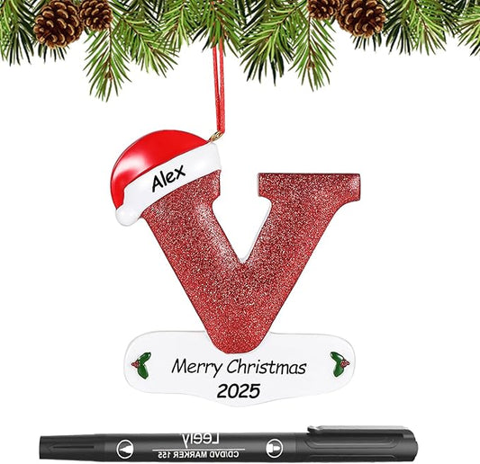 Personalized 26 Letters Ornaments for Christmas Tree 2025, Custom Christmas Ornament with Family Member's Names 3D Resin Xmas Hanging Pendant Original Gifts for Family Friends(V)