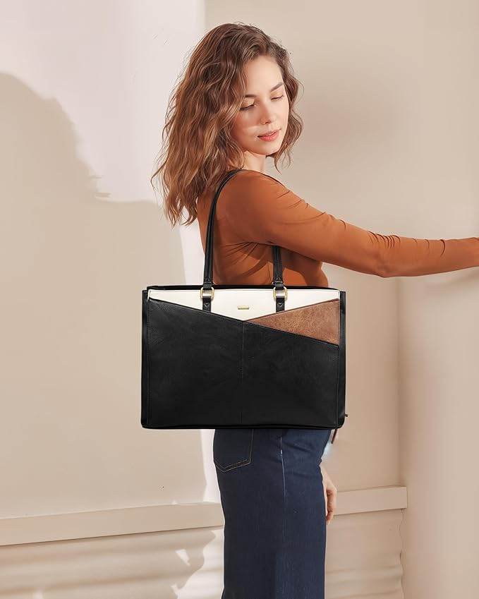 LOVEVOOK Laptop Bag for Women,17.3 Inch Laptop Tote Bag for Women,Vintage Leather Work Tote Bags Computer Teacher Bag,Waterproof Business Bag Office Briefcase