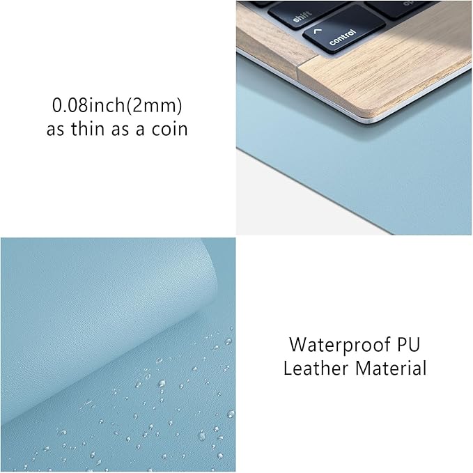Mouse Pad Desk Protector Mat, Large PU Leather Office Desk Mat, Non-Slip Desk Pad for Keyboard and Mouse, Waterproof Desk Blotter Pad for Writing, Wide & Smooth Laptop Desk Pads, Sky Blue (17’’X36’’)