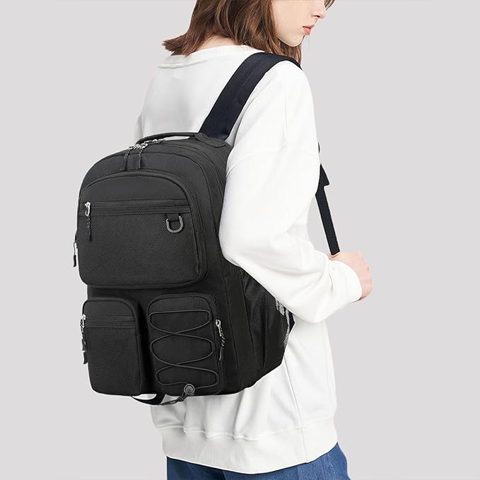 Lohol Water Resistant Daypack with Mulitiple Pockets for School Travel Outdoor College, 15.6 inch Laptop Backpack for Men and Women (Black