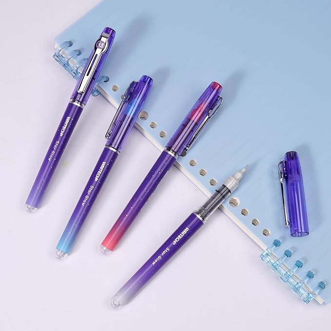 WRITECH Liquid Ink Rollerball Pens: 0.5mm Assorted Color Ink Fine Point Tip Rolling Roller Ball Pen Multicolor No Bleed & Smudge for Journaling Smooth Writing Drawing 4ct