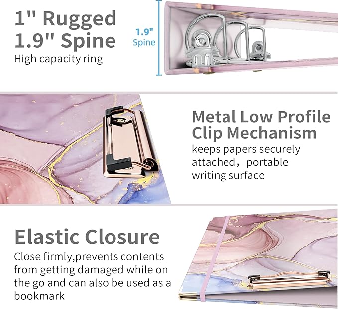 Ospelelf 3 Ring Binder 1 Inch, D Ring Clipboard Binder for Letter Size (11" x 8.5") with 5 Tab Dividers, File Folder Labels, for School and Office Supplies