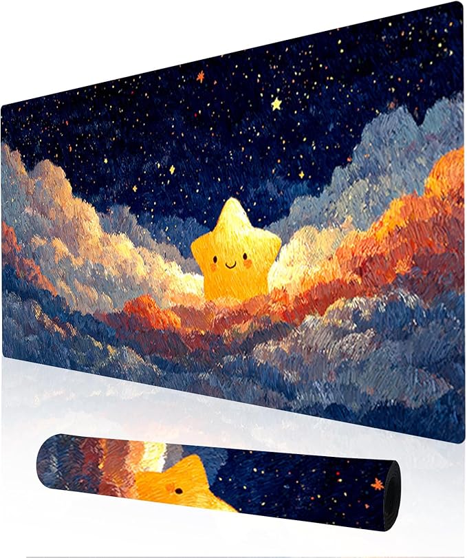 Nuxovilar Professional Large Mouse Pad & Computer Game Mouse Mat (35.4x15.7IN, Dreamy Clouds & Luminous Celestial Art) (90 * 40cm Dreamy Celestial Clouds)