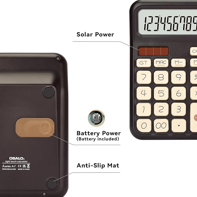 Pendancy Calculators Desktop, Basic 4 Function Handheld Desk Calculator with Solar Battery Dual Power, 12 Digit Large LCD Display Big Button for Office School Home Use (Brown)