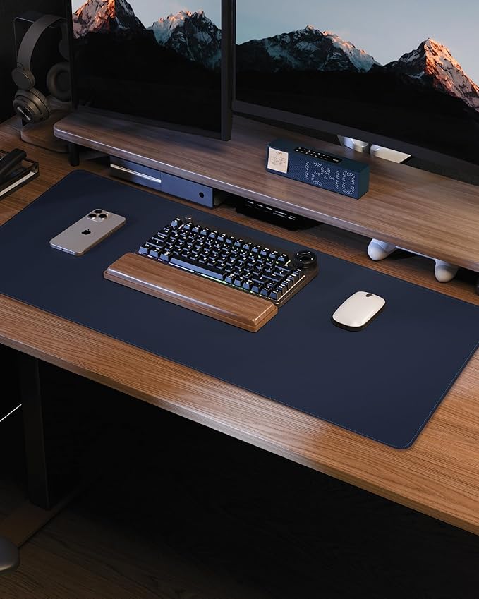 Non-Slip Desk Pad,Mouse Pad,Waterproof PVC Leather Desk Table Protector,Non-Slip PU Leather Desk Blotter, Easy Clean Laptop Desk Writing Mat for Office Work/Home/Decor(Midnight Blue, 24" x 13.7")