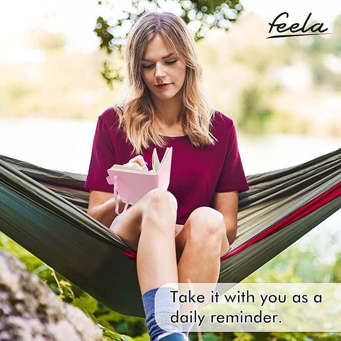 feela 6 Pack Pocket Small Notebooks Bulk, Mini Cute Memo Notepads Hardcover College Ruled Lined Journals with Pen Holder for Women Girls Office School, with 6 Black Pens, 3.5”x 5.5”, A6, Rose Pink