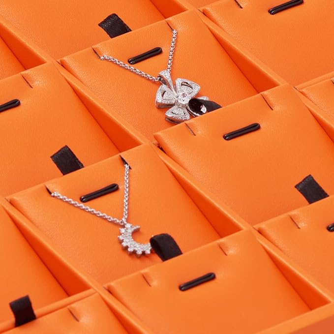 Oirlv Luxury Leather Jewelry Display Tray 24 Grid Jewelry Organizer Tray with Removable Inserts Necklace Pendant Storage