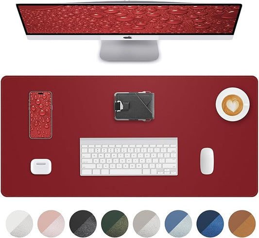 Leather Desk Protector, Red Office Mat, Non-Slip PU Laptop Blotter, Waterproof Writing Pad for Office and Home (Red, 31.5" x 15.7")