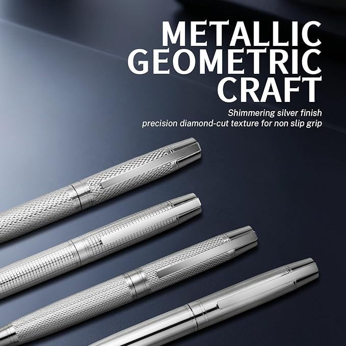 YUNCHUN Executive Pens for Men, Medium Point Ball Point Pen Sets for Men Gift, Heavy Duty Ball Pen for Writing, Retractable Metal Ballpoint Pen for Journaling, Ballpoint Pens Blue Ink with Pure Silver