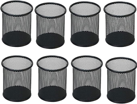Pen Holder Mesh Pencil Holder Metal Pen Holder Pencil Holder for Desk Office Pen Organizer Black, 8 Pack