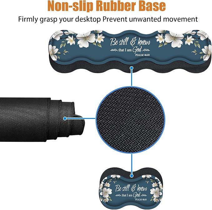 4 in 1 Ergonomic Keyboard Wrist Rest & Mouse Pad Wrist Rest Set,Large XXL Gaming Desk Mat 31.5"x 11.8" with Non-Slip Base,Memory Foam for Home Office Study Gaming,Floral Quote Bible Verse Psalm 46:10