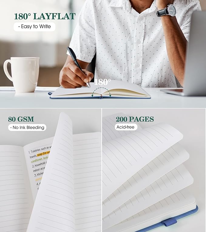 Lined Journal Notebook for Women, Hardcover Leather Journaling Notebooks 8.5" x 11", A4 200 Pages Big Journals for Writing, College Ruled Notebook for Work School, Note Taking, Business Diary Darkblue