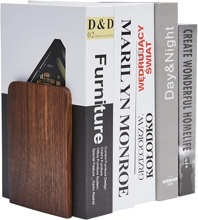 Pandapark Wood Bookends,Non-Skid Bookend for Shelves,Heavy Duty Bookends,Book Stand for Books/CDs,1 Pair