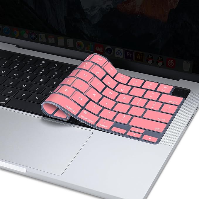 MOSISO Keyboard Cover Skin Compatible with MacBook Air 15 inch M3 A3114 M2 A2941/Air 13.6 A3113 A2681/Pro 14/16 M4 M3 M2 M1, Cherry Pink