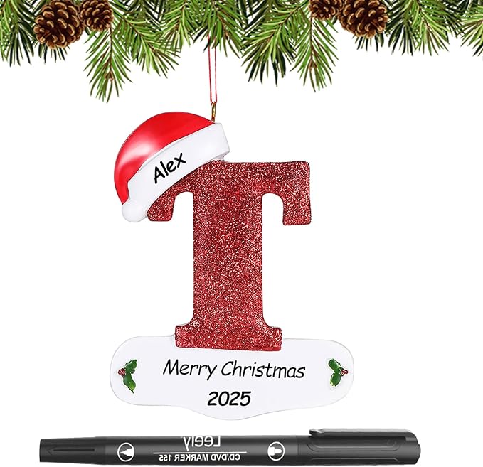 Personalized 26 Letters Ornaments for Christmas Tree 2025, Custom Christmas Ornament with Family Member's Names 3D Resin Xmas Hanging Pendant Original Gifts for Family Friends(T)
