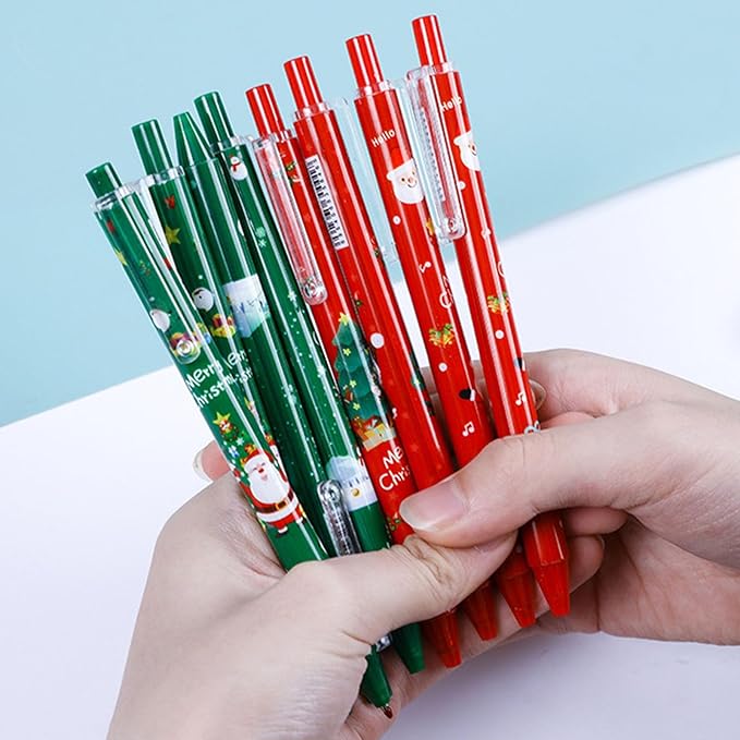 10-Pack Christmas Themed Pens Retractable Gel Pens, Festive Holiday Party Favors, Stocking Stuffers, and School Supplies for Students