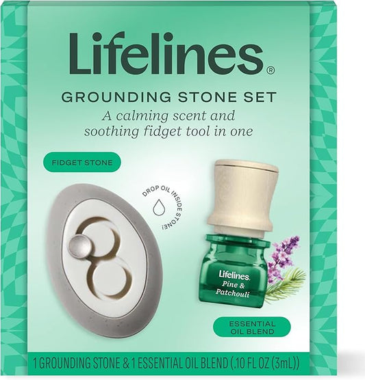 Lifelines Scent-Infused Grounding Stone & Oil Blend Gift Set - Fidgets for Tweens, Teens & Adults with Essential Oil Blend - Stocking Stuffers, White Elephant & Holiday Gifts for Christmas